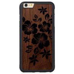 Lilikoi Hibiscus Hawaiian Floral Carved Walnut iPhone 6 Plus Bumper