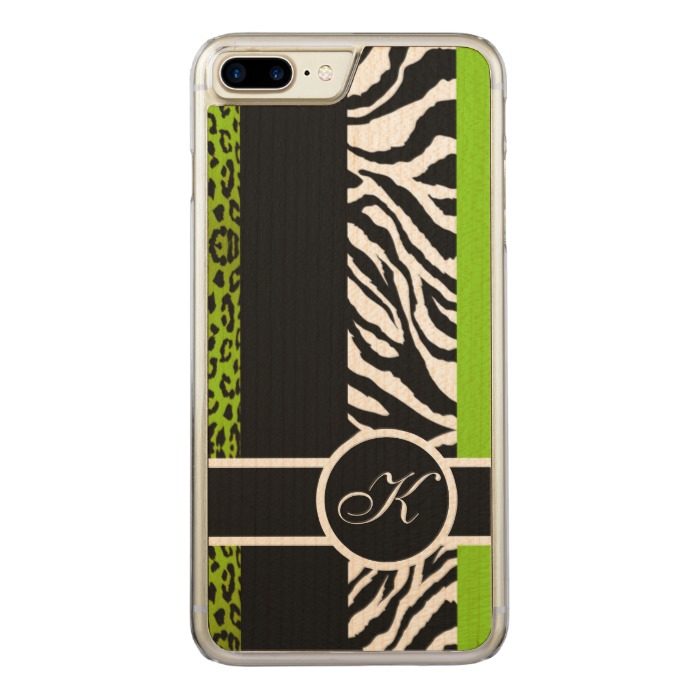 Lime Green Leopard and Zebra Animal Print Monogram Carved iPhone 7 Plus Case