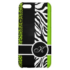 Lime Green Leopard and Zebra Animal Print Monogram Cover For iPhone 5C