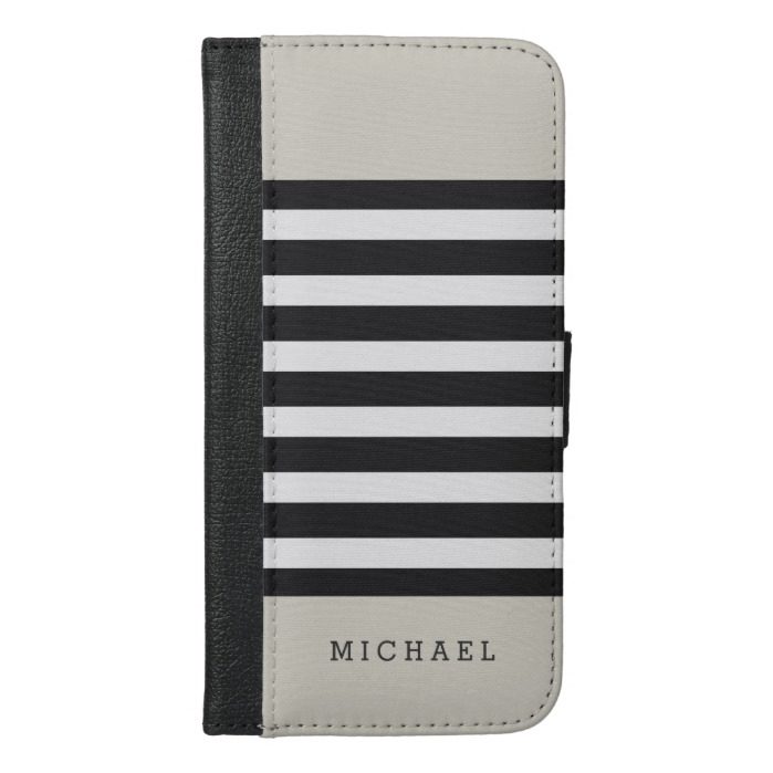 Linen Beige Black Grey Stripes - Simple Stylish iPhone 6/6s Plus Wallet Case