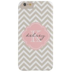 Linen Beige and Pink Chevron Custom Monogram Barely There iPhone 6 Plus Case