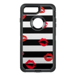 Lipstick Marks B&W Horizontal Stripes OtterBox Defender iPhone 7 Plus Case