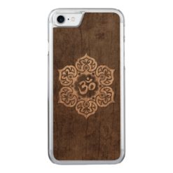 Lotus Flower Om with Wood Grain Effect Carved iPhone 7 Case