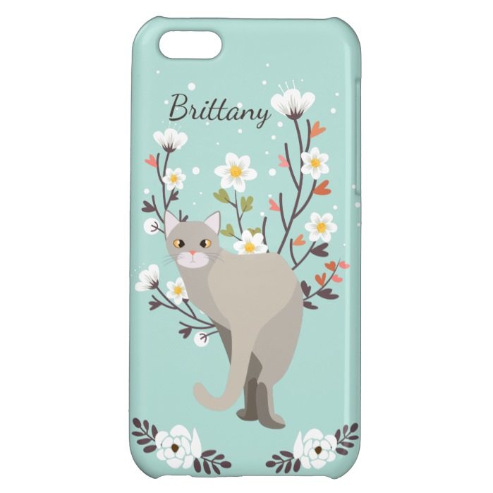 Lovely Gray Cat in Flowers Savvy iPhone 5C Case