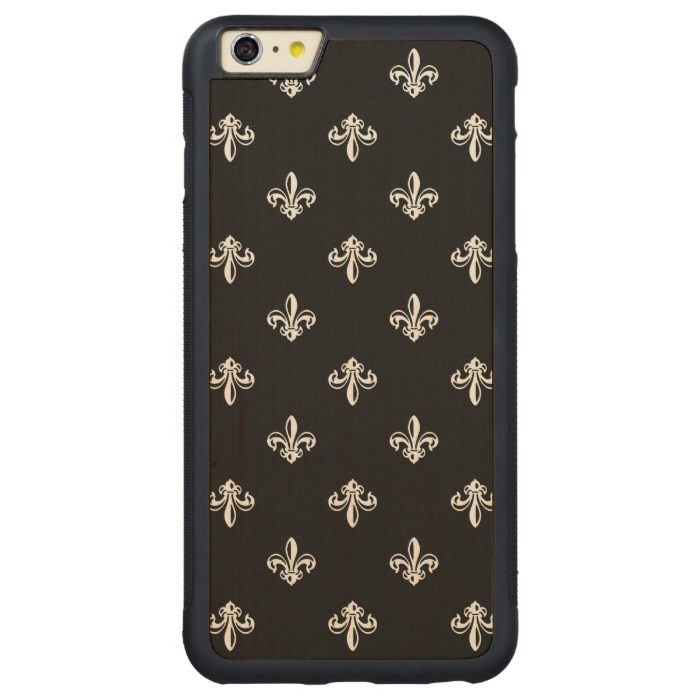 Luxury Black and White Fleur-de-lis Pattern Carved Maple iPhone 6 Plus Bumper Case