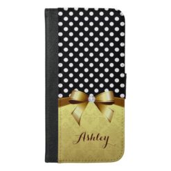 Luxury Elegant Polka Dots Gold Ribbon Diamond iPhone 6/6s Plus Wallet Case