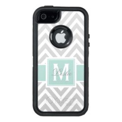 MINT GREEN GRAY CHEVRON PATTERN PERSONALIZED OtterBox DEFENDER iPhone CASE