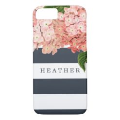 MODERN Chic Wide Stripes Vintage Hydrangea Floral iPhone 7 Case