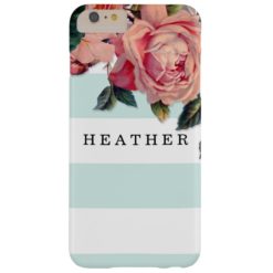 MODERN Chic Wide Stripes w Roses Aqua Blue Barely There iPhone 6 Plus Case