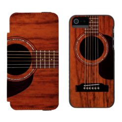 Mahogany Top Acoustic Guitar Wallet Case For iPhone SE/5/5s