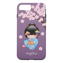 Maiko Kokeshi Doll - Blue Kimono Geisha Girl iPhone 7 Plus Case
