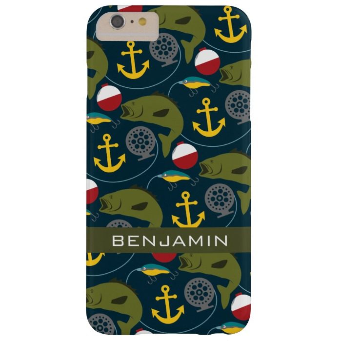 Manly Fisherman Pattern with Custom Name Barely There iPhone 6 Plus Case