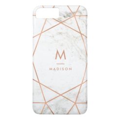 Marble Look with Faux Rose Gold Geometric Pattern iPhone 7 Plus Case