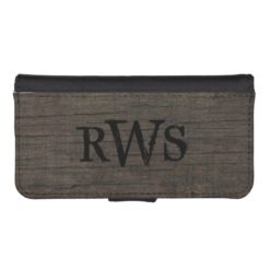 Mens Rustic Country Western Wood Monogram iPhone SE/5/5s Wallet Case