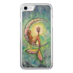 Mermaid Moon Fantasy Art iPhone 6 Wood Carved iPhone 7 Case