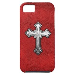 Metal Cross on Red Leather iPhone SE/5/5s Case