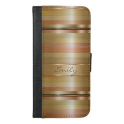 Metallic Gold And Copper Stripes Pattern Monogram iPhone 6/6s Plus Wallet Case