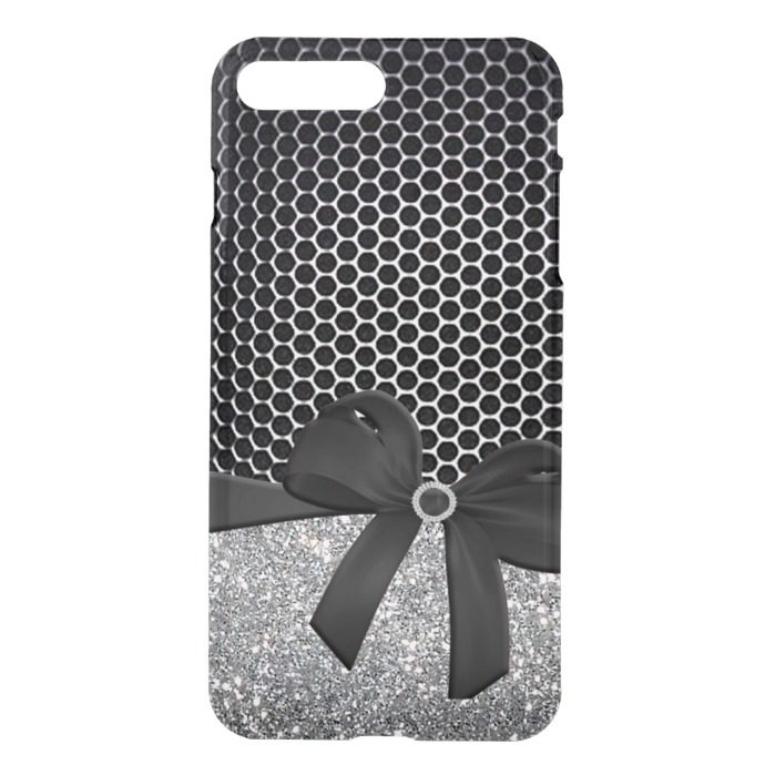 Metallic and Glitter with Blingy Bow Black iPhone 7 Plus Case