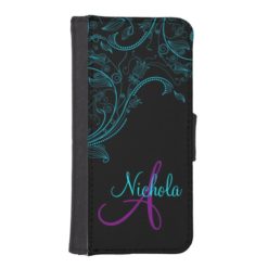Midnight Floral Fantasy Blue and Purple iPhone5 Wallet Phone Case For iPhone SE/5/5s
