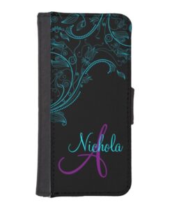 Midnight Floral Fantasy Blue and Purple iPhone5 Wallet Phone Case For iPhone SE/5/5s
