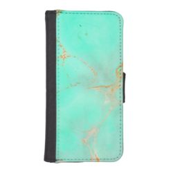 Mint & Gold Marble Abstract Aqua Teal Painted Look Wallet Phone Case For iPhone SE/5/5s