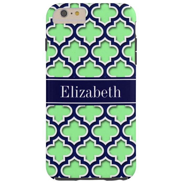 Mint Green Navy Moroccan #5DS Navy Name Monogram Tough iPhone 6 Plus Case