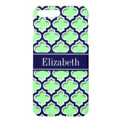 Mint Green Navy Moroccan #5DS Navy Name Monogram iPhone 7 Plus Case