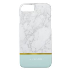 Mint Marble Pattern and Faux Gold Foil iPhone 7 Case