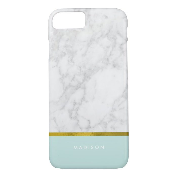 Mint Marble Pattern and Faux Gold Foil iPhone 7 Case