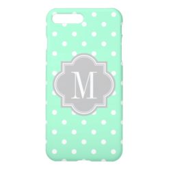 Mint Polka Dot with Gray Monogram iPhone 7 Plus Case