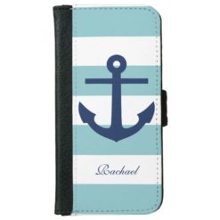 Mint and Blue Anchors Aweigh Wallet Phone Case For iPhone 6/6s