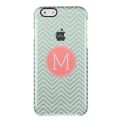 Mint and Coral Chevrons with Custom Monogram Clear iPhone 6/6S Case