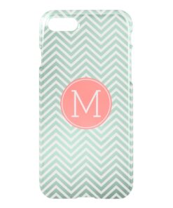 Mint and Coral Chevrons with Custom Monogram iPhone 7 Case