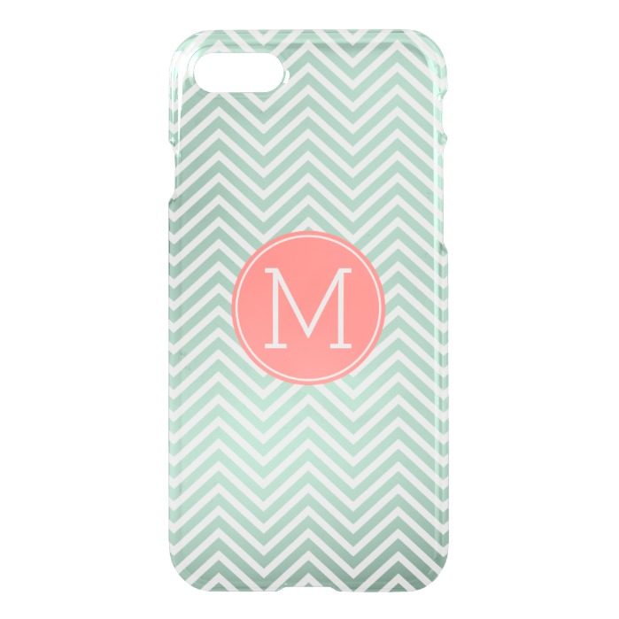 Mint and Coral Chevrons with Custom Monogram iPhone 7 Case