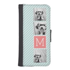 Mint and Coral Photo Collage Custom Monogram iPhone SE/5/5s Wallet Case