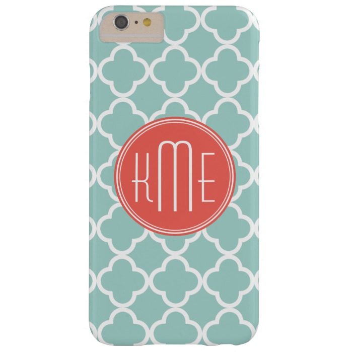 Mint and Coral Quatrefoil with Custom Monogram Barely There iPhone 6 Plus Case