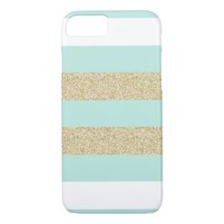 Mint and Gold Stripe Pattern iPhone 7 Case