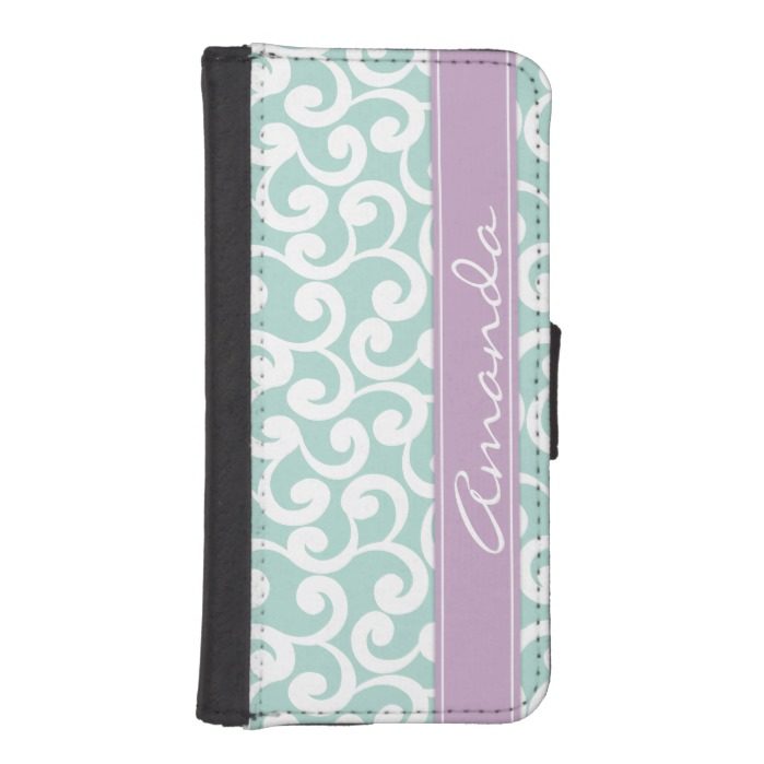 Mint and Lilac Monogrammed Elements Print iPhone SE/5/5s Wallet