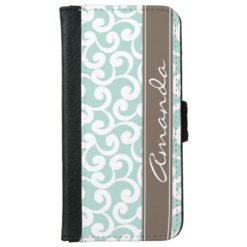 Mint and Mocha Monogrammed Elements Print Wallet Phone Case For iPhone 6/6s