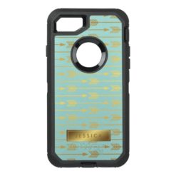 Mint and Printed Gold Arrows Pattern OtterBox Defender iPhone 7 Case