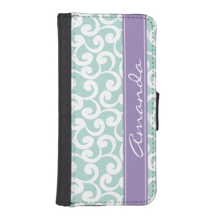 Mint and Purple Monogrammed Elements Print Wallet Phone Case For iPhone SE/5/5s
