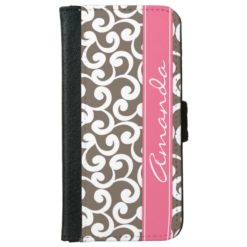 Mocha and Bubblegum Monogrammed Elements Print Wallet Phone Case For iPhone 6/6s