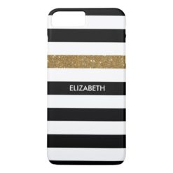 Modern Black Stripes FAUX Gold Glitz and Name iPhone 7 Plus Case