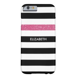 Modern Black Stripes FAUX Pink Glitz and Name Barely There iPhone 6 Case