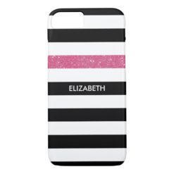 Modern Black Stripes FAUX Pink Glitz and Name iPhone 7 Case