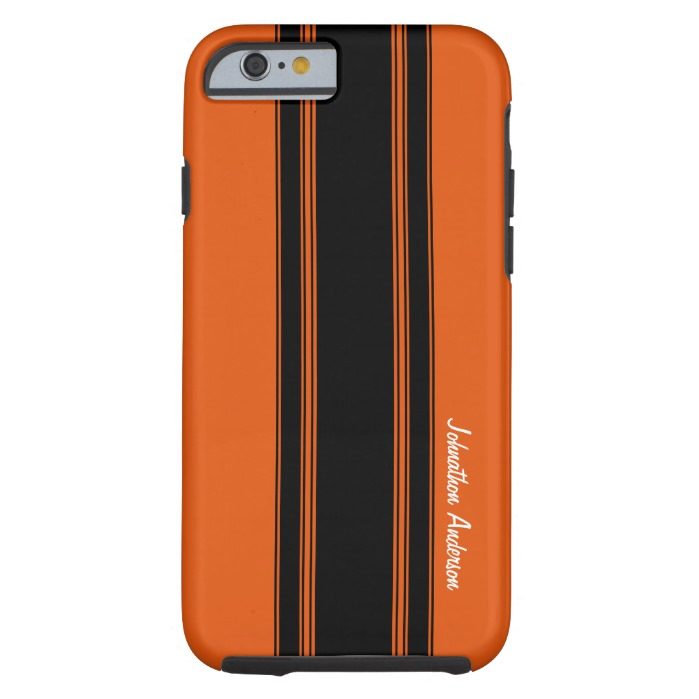 Modern Burnt Orange Racing Stripes With Name Tough iPhone 6 Case