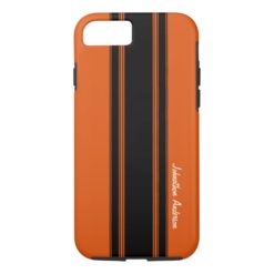 Modern Burnt Orange Racing Stripes With Name iPhone 7 Case