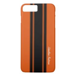 Modern Burnt Orange Racing Stripes With Name iPhone 7 Plus Case