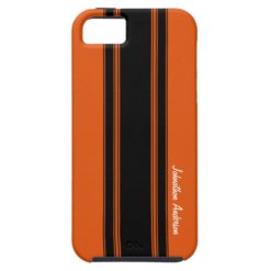 Modern Burnt Orange Racing Stripes With Name iPhone SE/5/5s Case