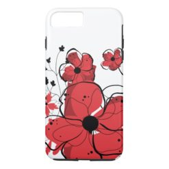 Modern Cool Girly Red and Black Flowers iPhone 7 Plus Case